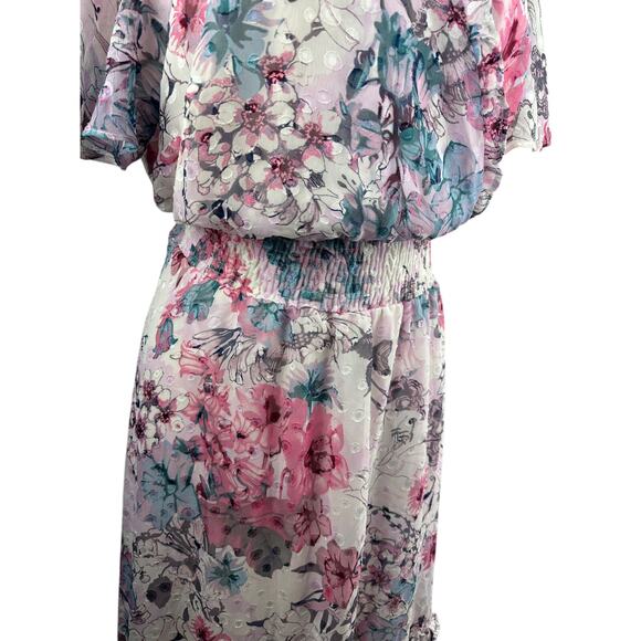 Lane Bryant Floral Ruffle Smocked Dress Plus Size 26/28 Wedding Bridal Shower - Picture 5 of 16